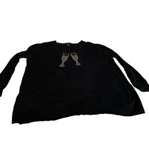 Womens Sweater Lane Bryant Plus Size 18/20 Black Sparkle Champagne Glasses